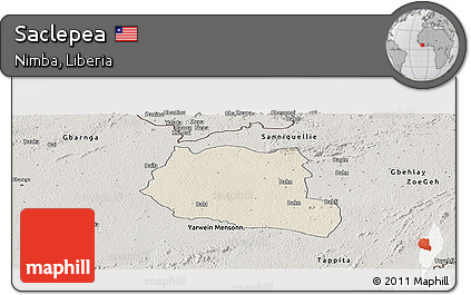 Shaded Relief Panoramic Map of Saclepea, semi-desaturated
