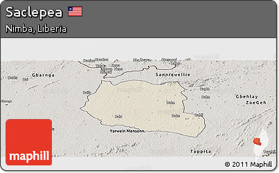 Shaded Relief Panoramic Map of Saclepea, semi-desaturated