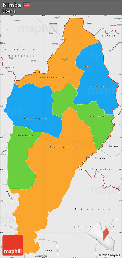 Political Simple Map of Nimba, single color outside, borders and labels