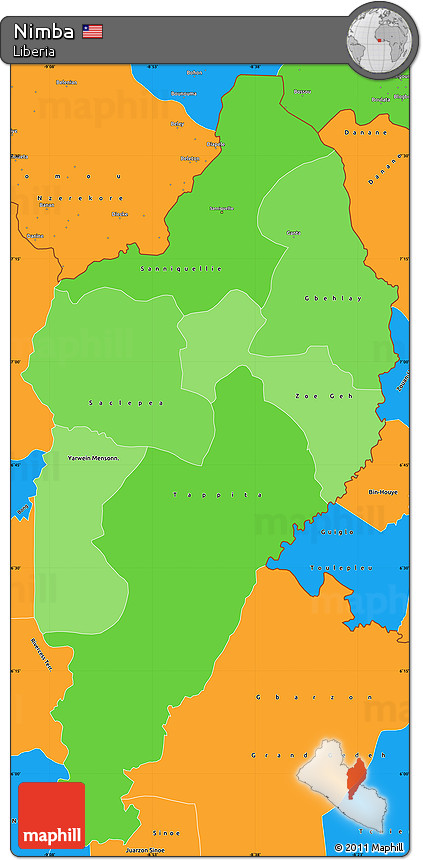 Political Shades Simple Map of Nimba, political outside