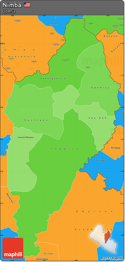 Political Shades Simple Map of Nimba, political outside