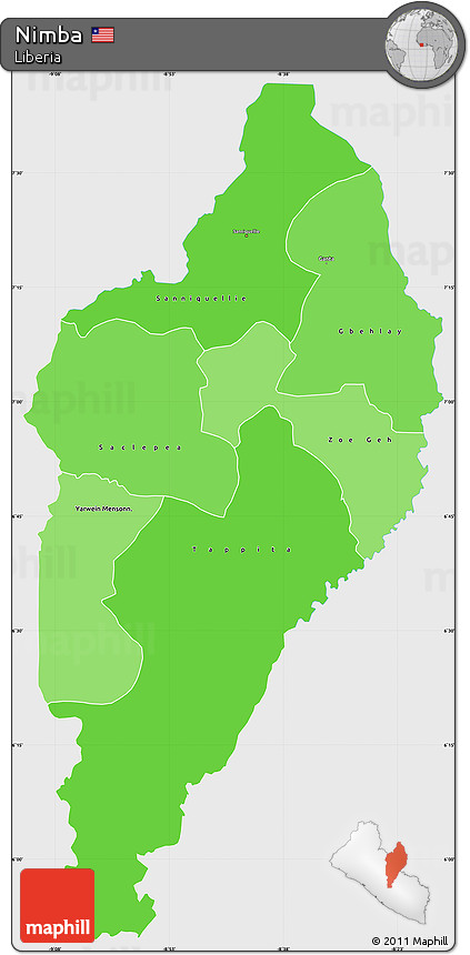 Political Shades Simple Map of Nimba, single color outside