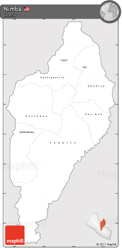 Silver Style Simple Map of Nimba, cropped outside
