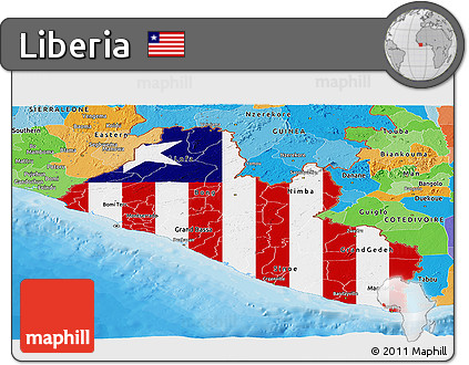 Flag Panoramic Map of Liberia, political outside, flag rotated