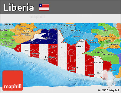 Flag Panoramic Map of Liberia, political outside, flag rotated