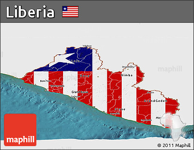 Flag Panoramic Map of Liberia, single color outside, satellite sea, flag rotated