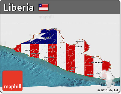 Flag Panoramic Map of Liberia, single color outside, satellite sea, flag rotated