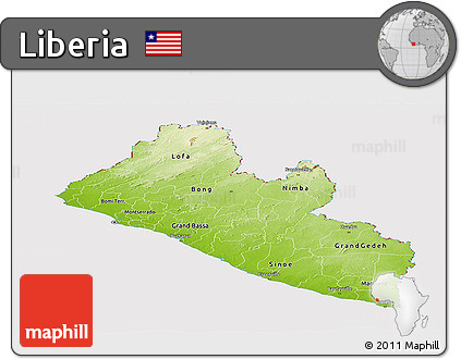 Physical Panoramic Map of Liberia, cropped outside