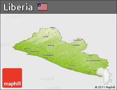 Physical Panoramic Map of Liberia, cropped outside