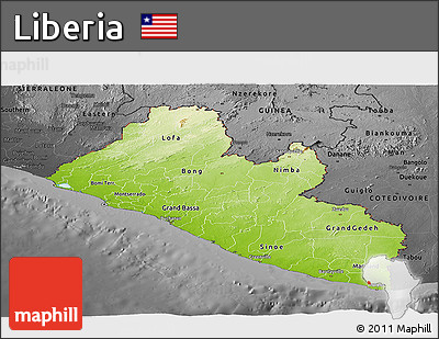 Physical Panoramic Map of Liberia, darken, desaturated