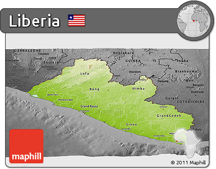 Physical Panoramic Map of Liberia, darken, desaturated