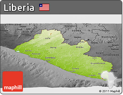 Physical Panoramic Map of Liberia, darken, desaturated