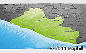 Physical Panoramic Map of Liberia, darken, desaturated, land only