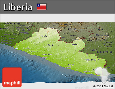 Physical Panoramic Map of Liberia, darken