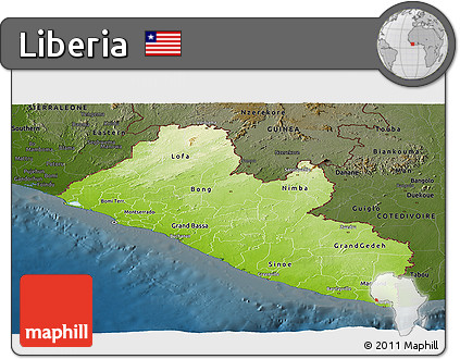 Physical Panoramic Map of Liberia, darken