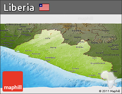 Physical Panoramic Map of Liberia, darken, land only