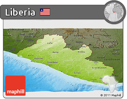 Physical Panoramic Map of Liberia, darken, land only