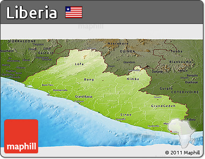 Physical Panoramic Map of Liberia, darken, land only