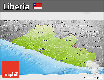 Physical Panoramic Map of Liberia, desaturated, land only