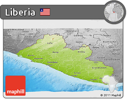 Physical Panoramic Map of Liberia, desaturated, land only