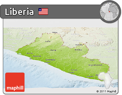 Physical Panoramic Map of Liberia, lighten