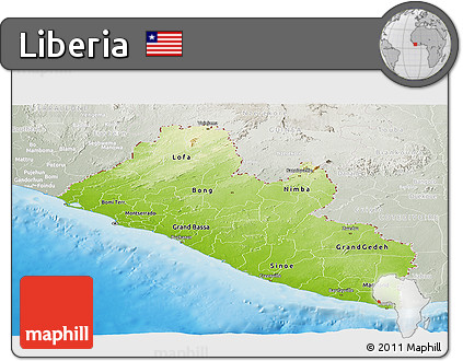 Physical Panoramic Map of Liberia, lighten, semi-desaturated, land only