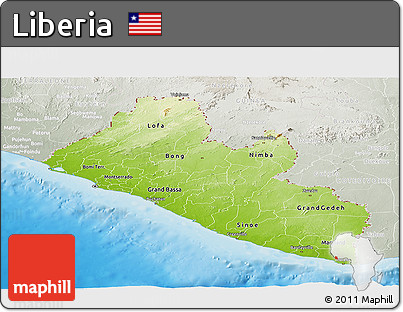 Physical Panoramic Map of Liberia, lighten, semi-desaturated, land only