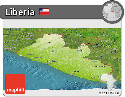 Physical Panoramic Map of Liberia, satellite outside