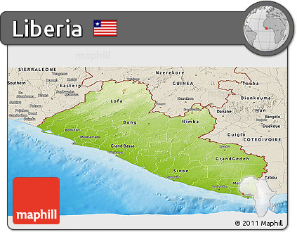 Physical Panoramic Map of Liberia, shaded relief outside