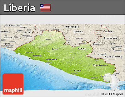 Physical Panoramic Map of Liberia, shaded relief outside