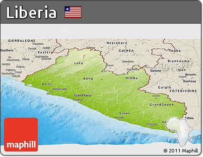 Physical Panoramic Map of Liberia, shaded relief outside