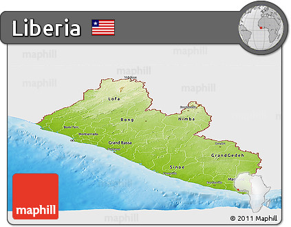Physical Panoramic Map of Liberia, single color outside