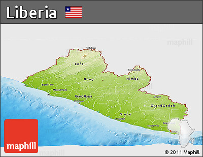 Physical Panoramic Map of Liberia, single color outside