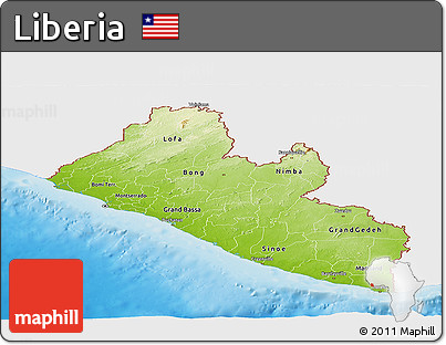 Physical Panoramic Map of Liberia, single color outside