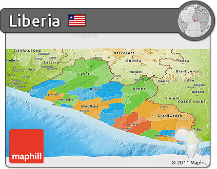 Political Panoramic Map of Liberia, physical outside