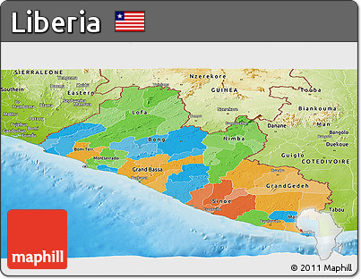 Political Panoramic Map of Liberia, physical outside