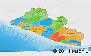 Political Panoramic Map of Liberia, single color outside, shaded relief sea