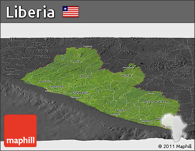 Satellite Panoramic Map of Liberia, darken, desaturated