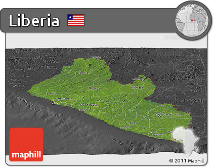 Satellite Panoramic Map of Liberia, darken, desaturated