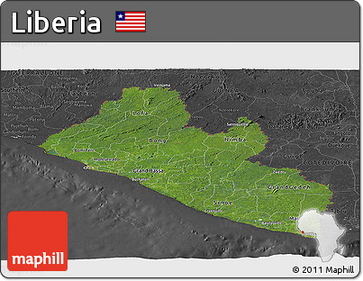 Satellite Panoramic Map of Liberia, darken, desaturated