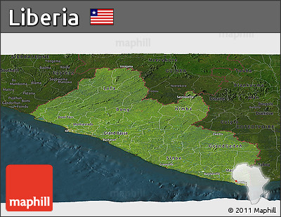 Satellite Panoramic Map of Liberia, darken