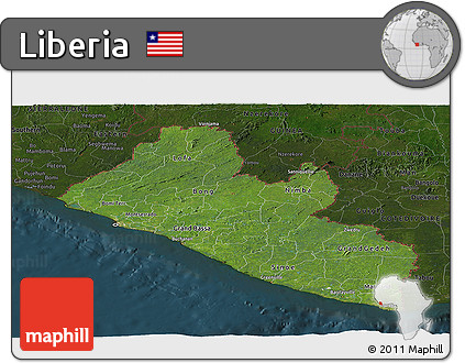 Satellite Panoramic Map of Liberia, darken