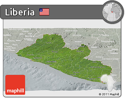 Satellite Panoramic Map of Liberia, lighten, semi-desaturated