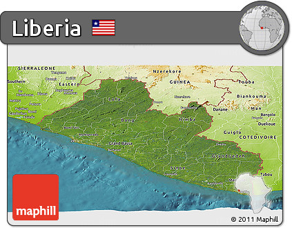 Satellite Panoramic Map of Liberia, physical outside, satellite sea
