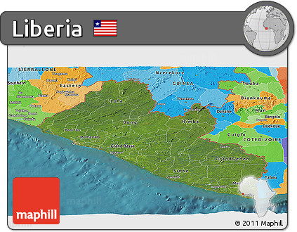 Satellite Panoramic Map of Liberia, political outside, satellite sea