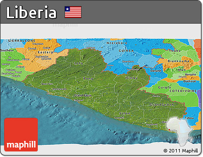 Satellite Panoramic Map of Liberia, political outside, satellite sea
