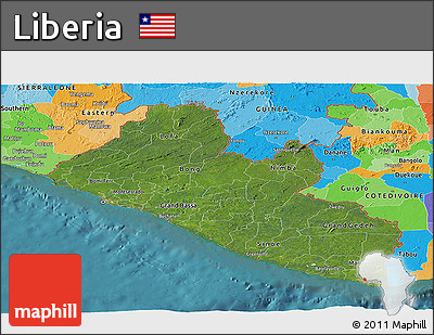 Satellite Panoramic Map of Liberia, political outside, satellite sea