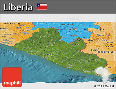 Satellite Panoramic Map of Liberia, political shades outside, satellite sea