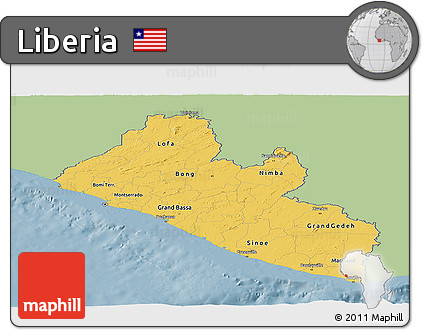 Savanna Style Panoramic Map of Liberia, single color outside