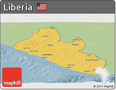 Savanna Style Panoramic Map of Liberia, single color outside